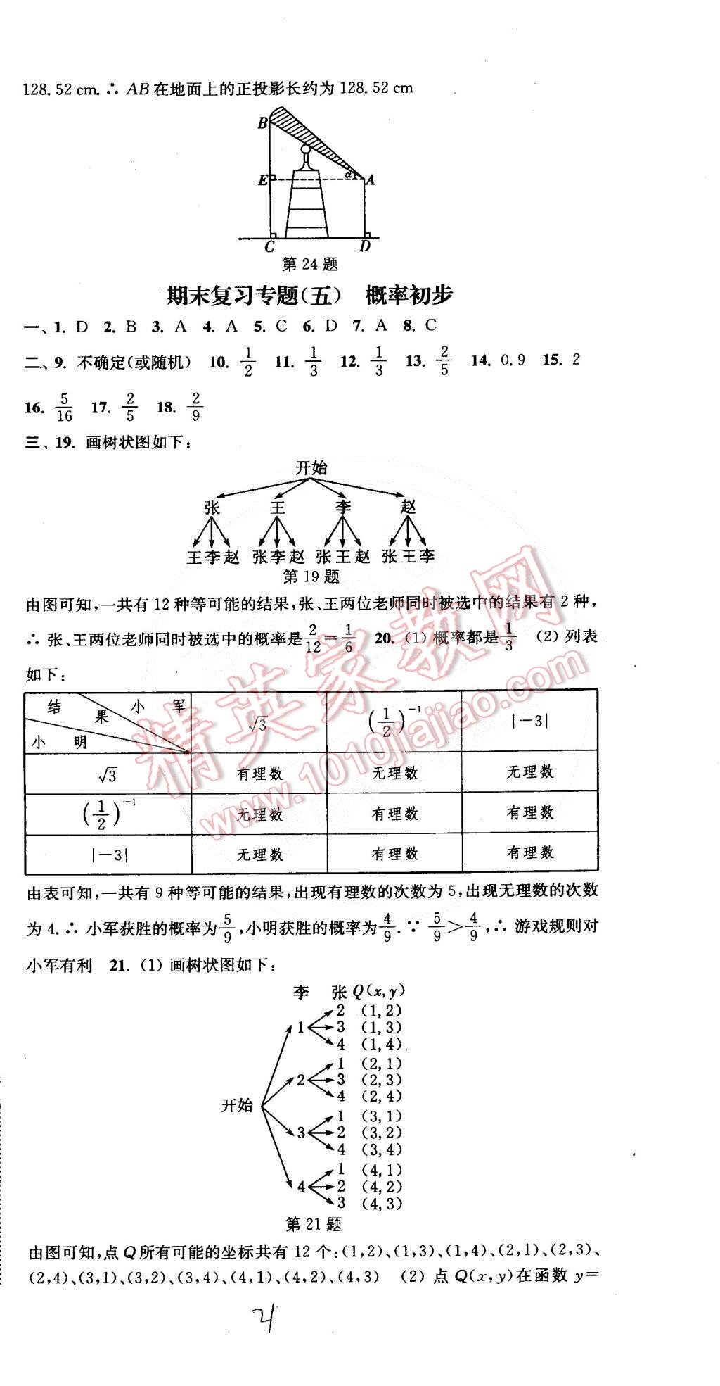 2015年通城学典活页检测九年级数学下册沪科版 第21页