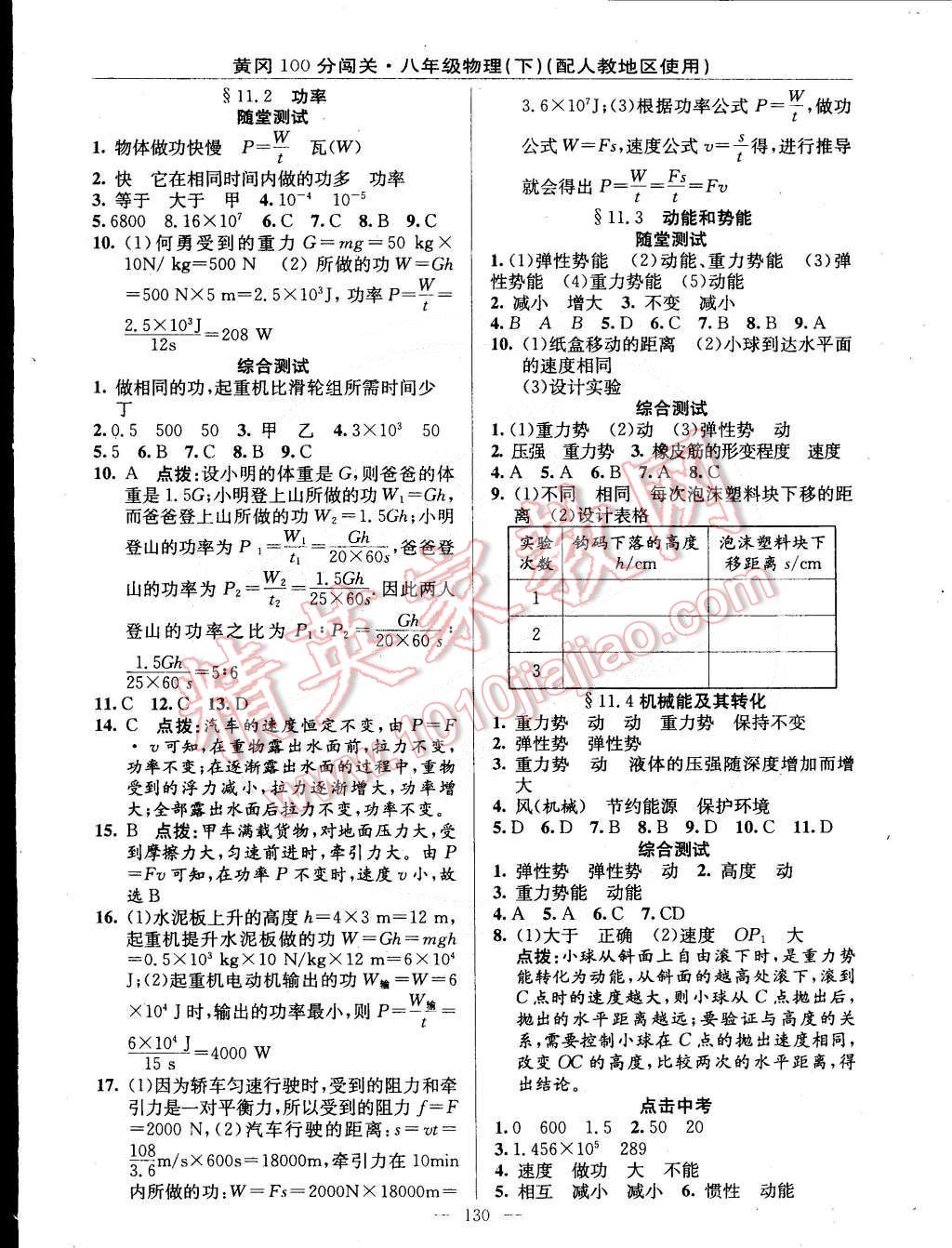 2015年黃岡100分闖關(guān)一課一測(cè)八年級(jí)物理下冊(cè)人教版 第8頁(yè)