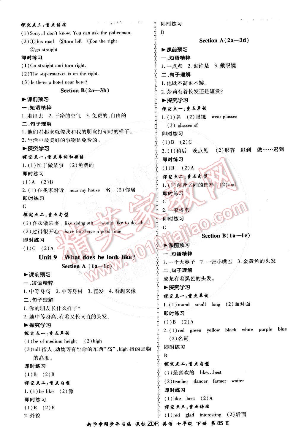 2016年新學(xué)案同步導(dǎo)與練七年級英語下冊人教版 第9頁