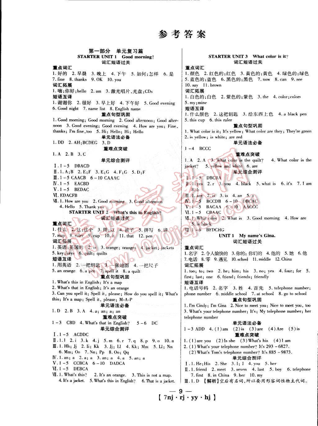 2015年金象教育U计划学期系统复习七年级英语人教版 第1页