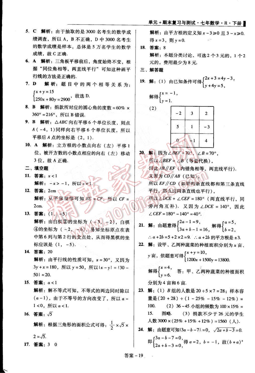 2015年單元加期末復(fù)習(xí)與測試七年級數(shù)學(xué)下冊人教版 第19頁