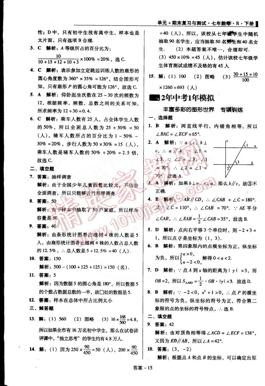 2015年单元加期末复习与测试七年级数学下册人教版 第15页