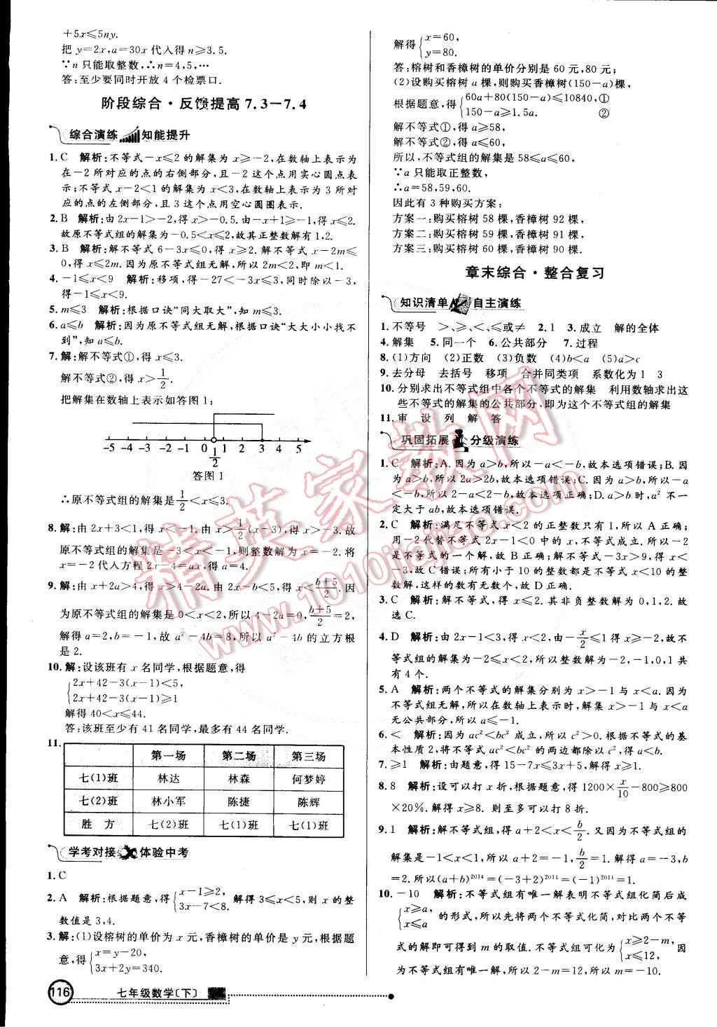 2015年练出好成绩创新学习高效课时训练七年级数学下册沪科版 第7页