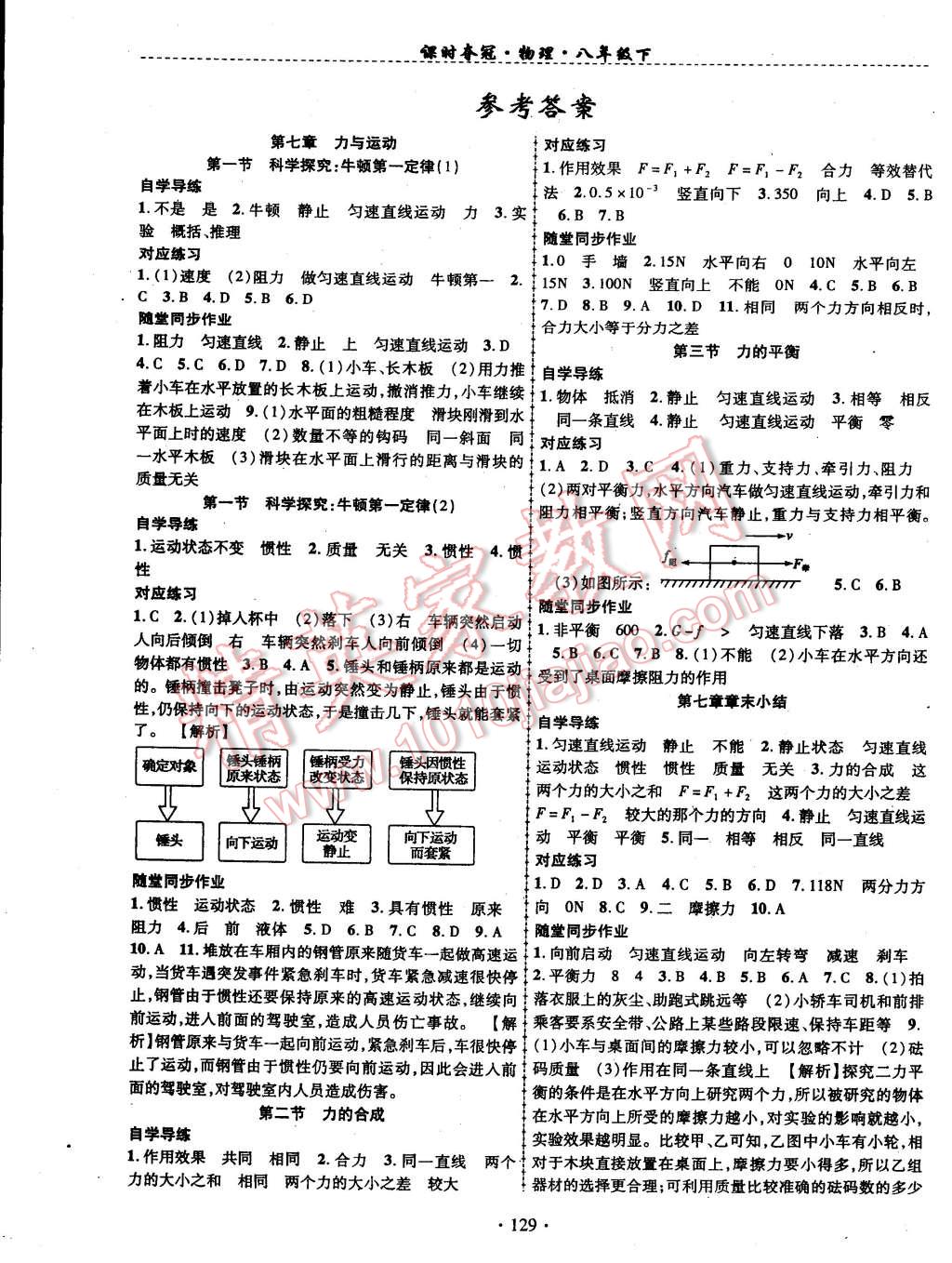 2015年课时夺冠八年级物理下册沪科版 第1页