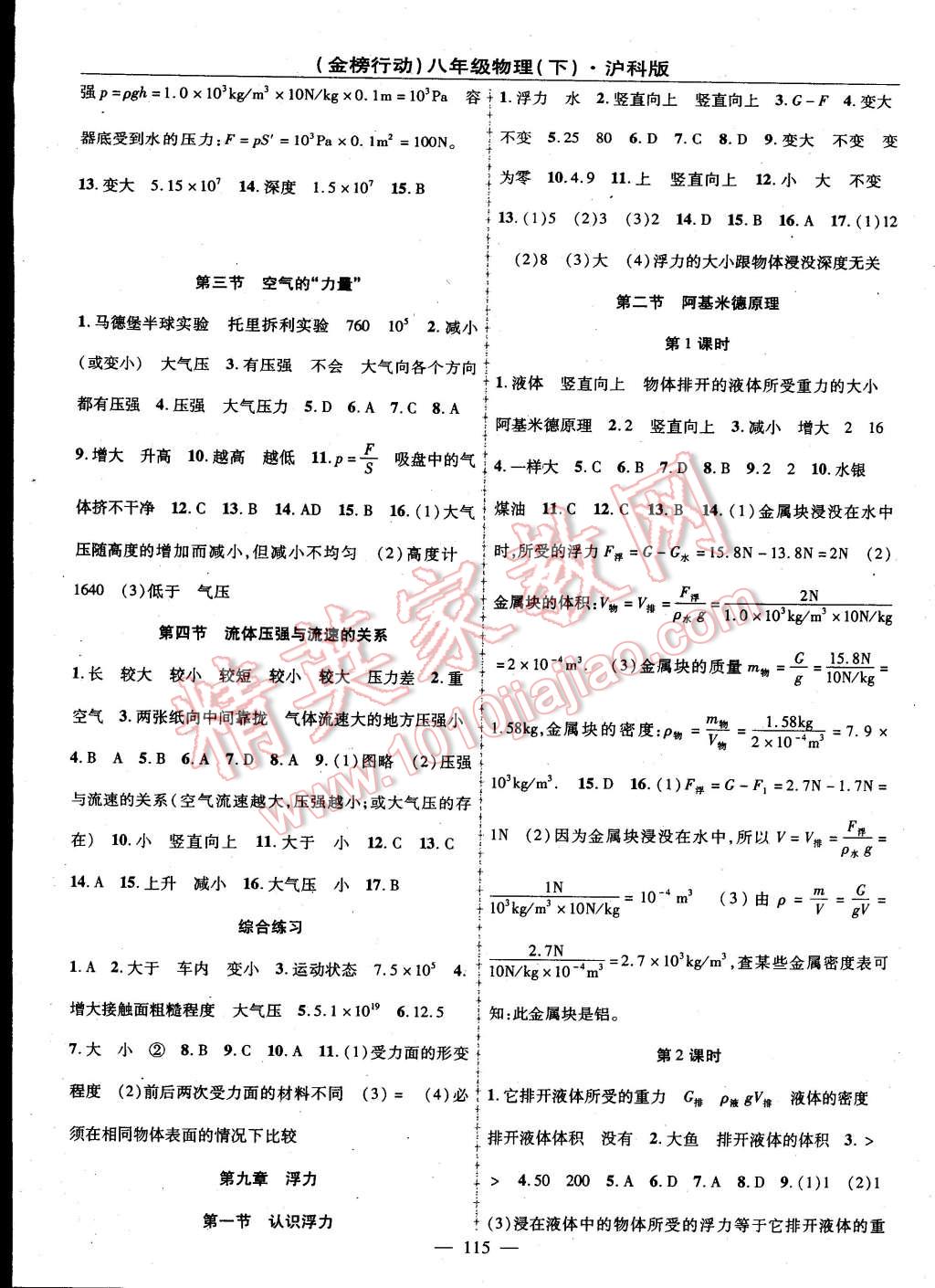 2015年金榜行動(dòng)八年級(jí)物理下冊(cè)滬科版 第3頁