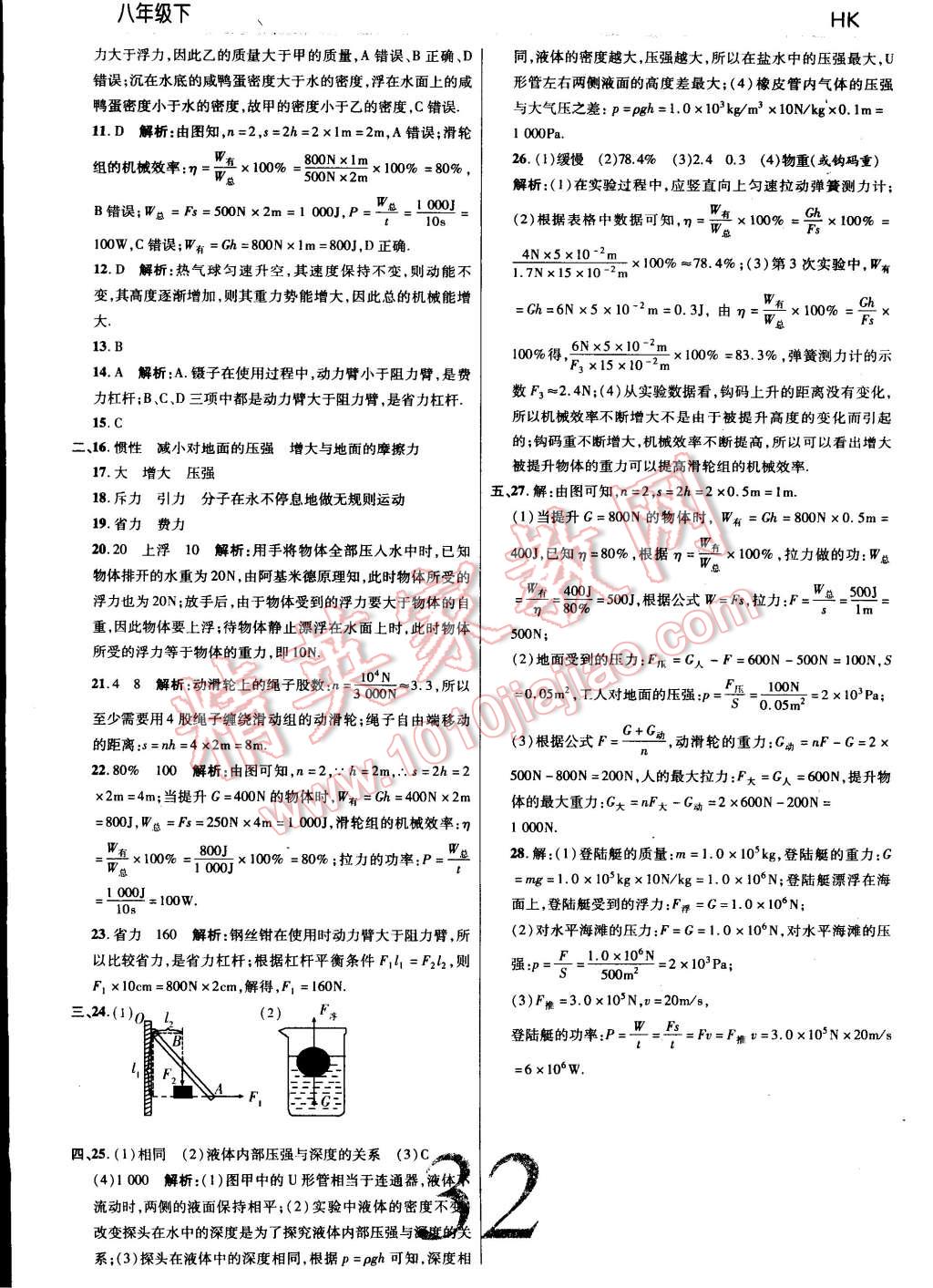 2015年一線調(diào)研學(xué)業(yè)測(cè)評(píng)八年級(jí)物理下冊(cè)滬科版 第32頁(yè)