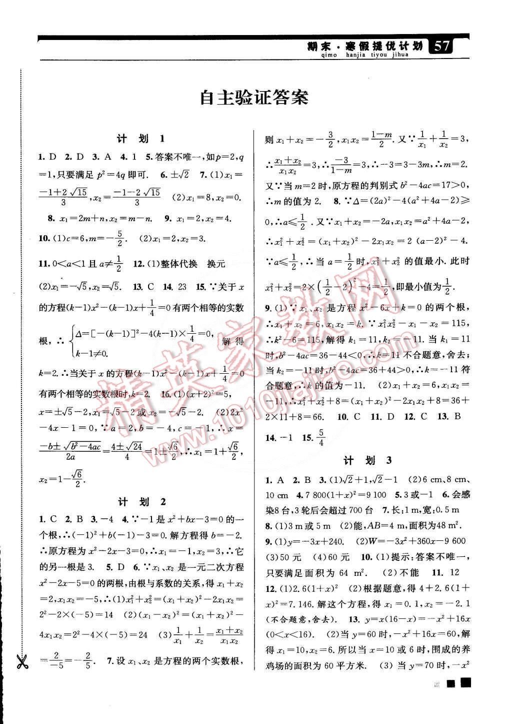 2015年期末寒假提优计划九年级数学国标苏科版 第1页