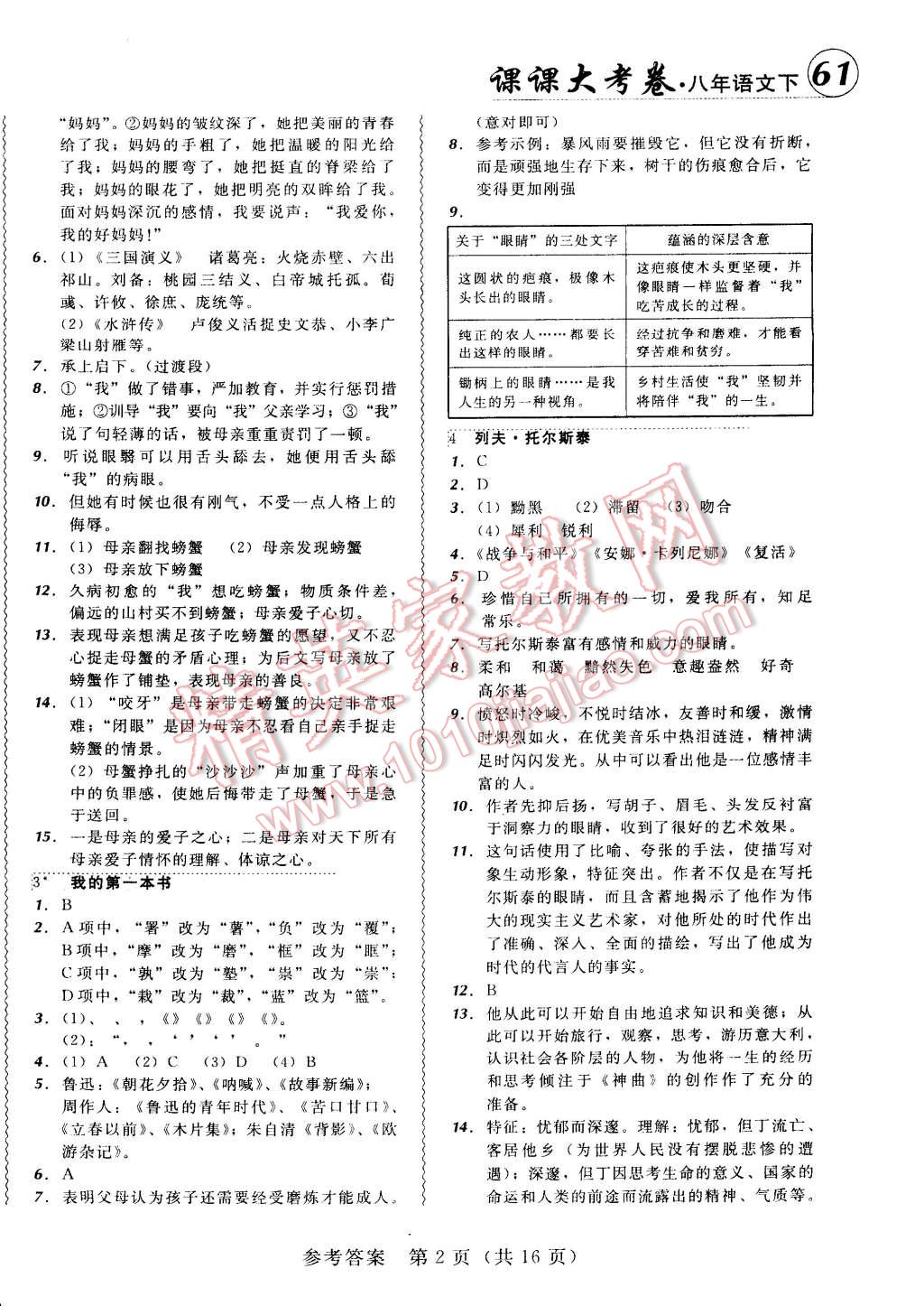 2015年北大綠卡課課大考卷八年級語文下冊人教版 第2頁