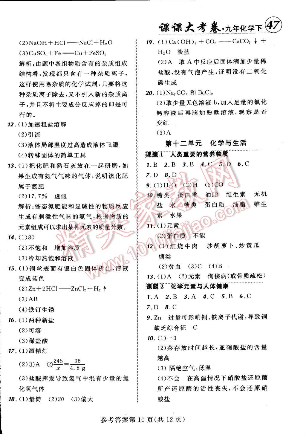 2015年北大绿卡课课大考卷九年级化学下册人教版 第10页