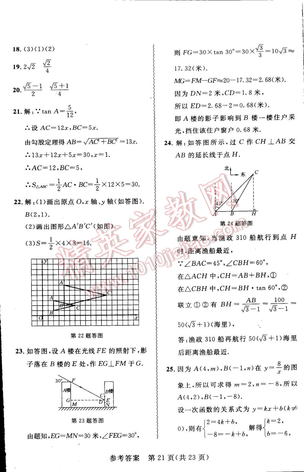 2015年北大綠卡課課大考卷九年級數(shù)學下冊人教版 第21頁