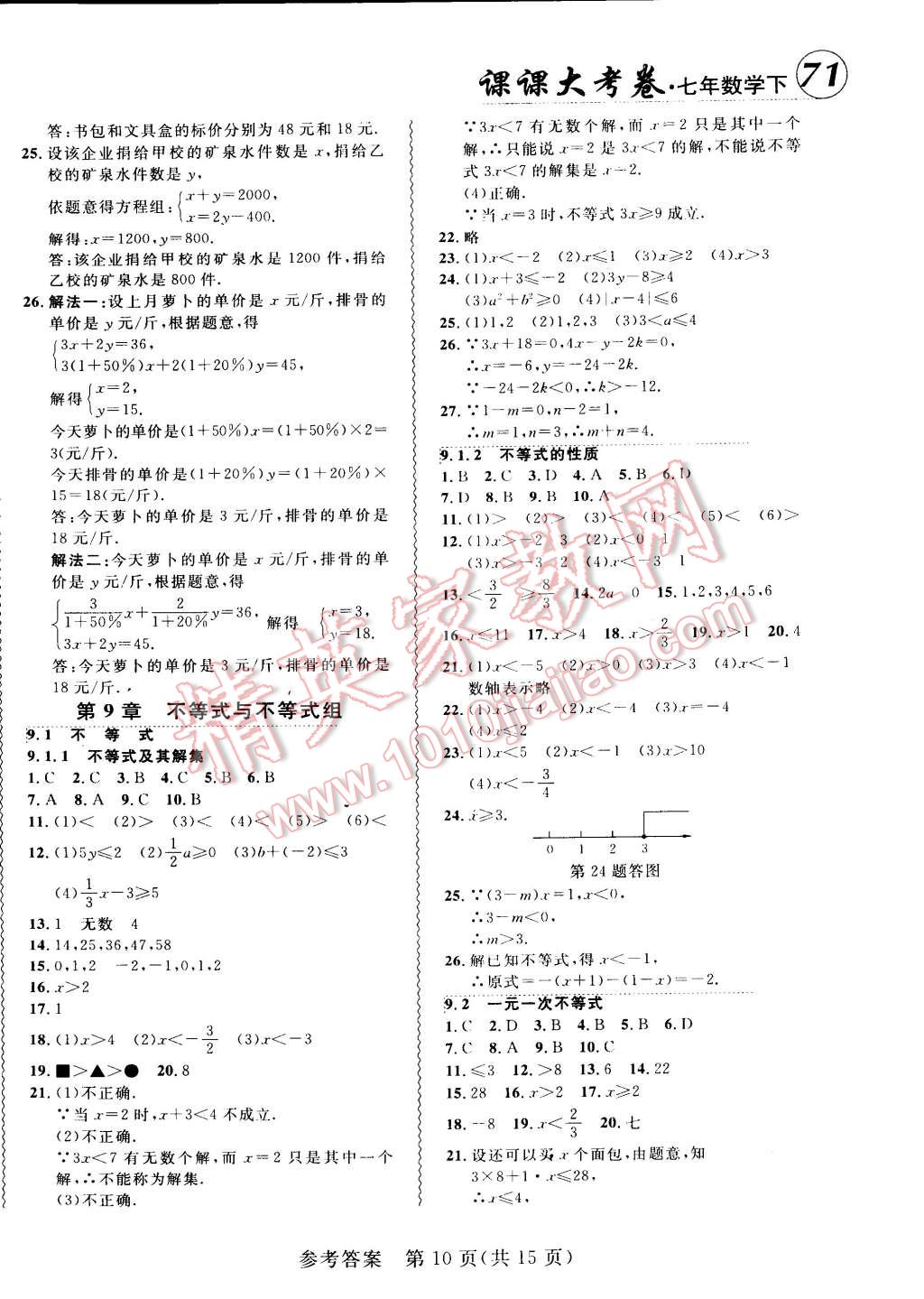 2015年北大綠卡課課大考卷七年級(jí)數(shù)學(xué)下冊(cè)人教版 第10頁(yè)