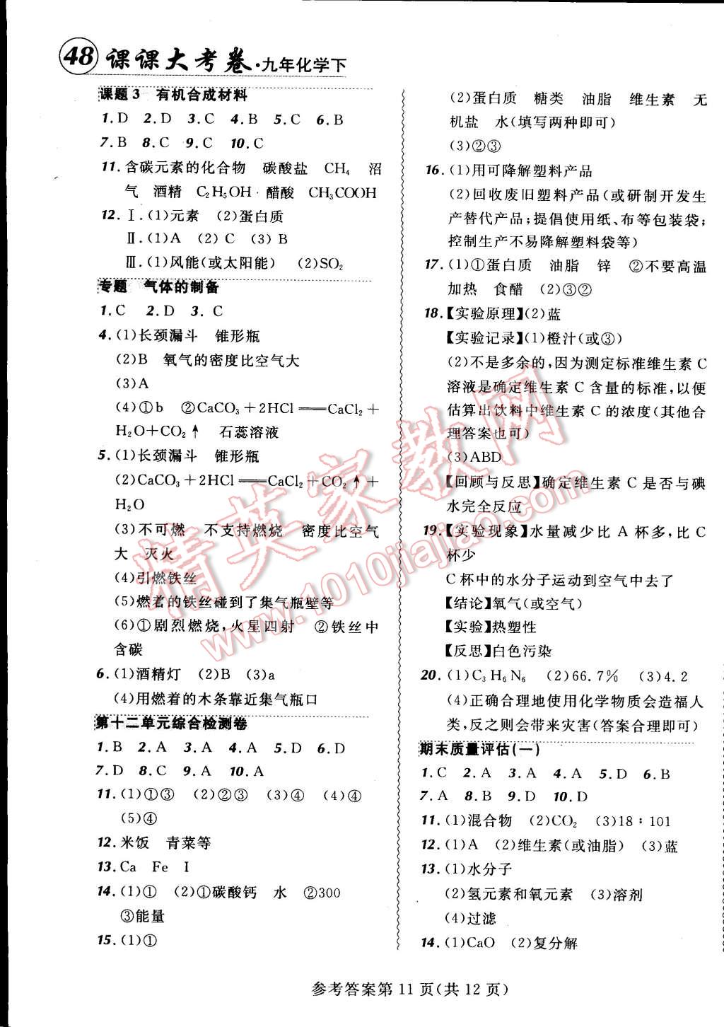 2015年北大綠卡課課大考卷九年級(jí)化學(xué)下冊(cè)人教版 第11頁(yè)