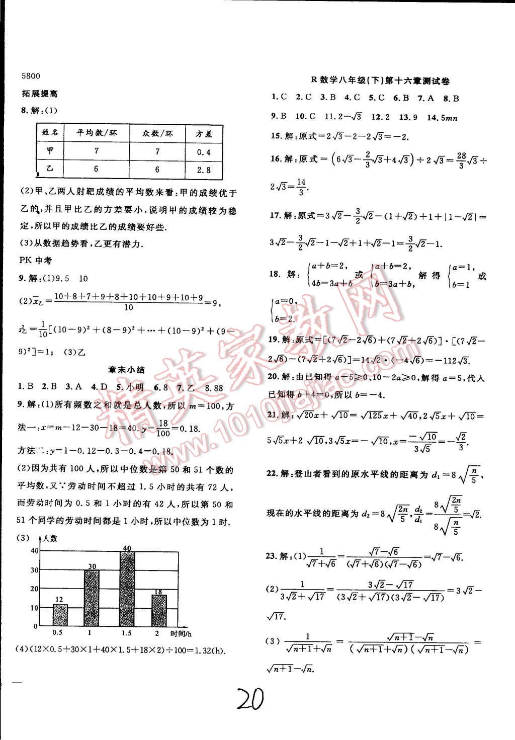 2015年體驗(yàn)型學(xué)案體驗(yàn)新知高效練習(xí)八年級(jí)數(shù)學(xué)下冊(cè)人教版 第20頁(yè)