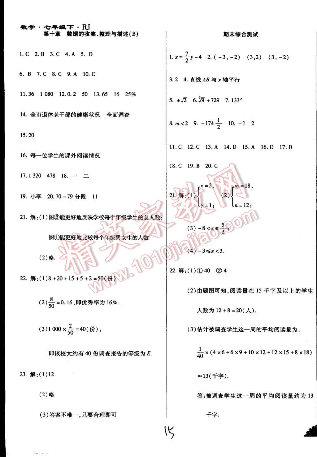 2015年千里马测试卷全新升级版七年级数学下册人教版 第15页