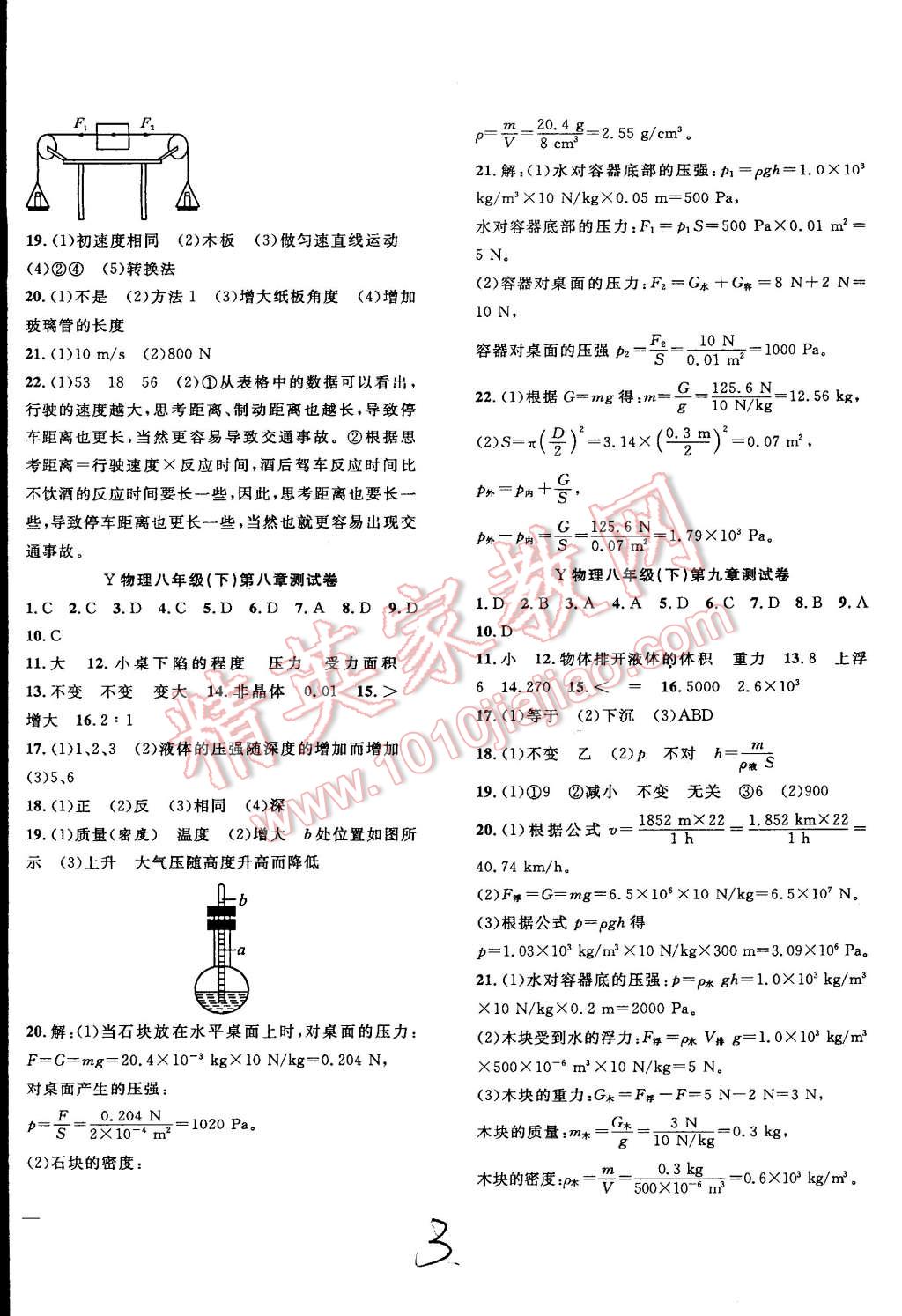 2015年体验型学案体验新知高效练习八年级物理下册沪粤版 第3页