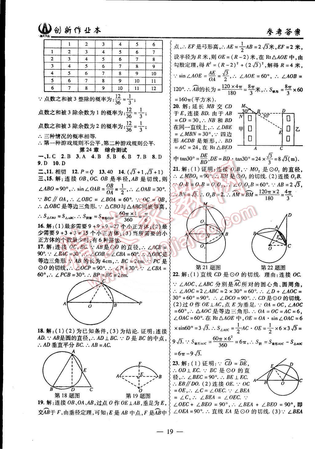 2015年创新课堂创新作业本九年级数学下册沪科版 第19页