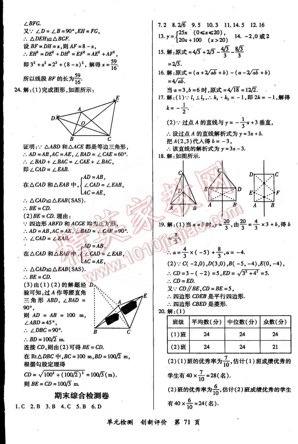 2015年新評價單元檢測創(chuàng)新評價八年級數(shù)學(xué)下冊人教版 第11頁