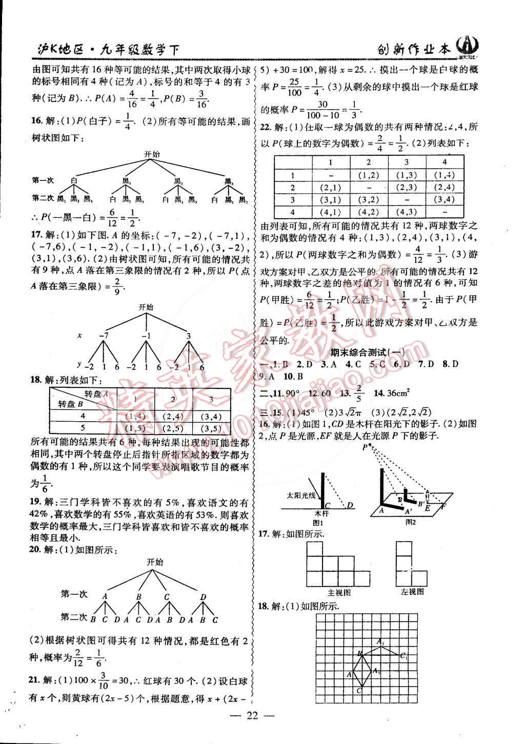 2015年創(chuàng)新課堂創(chuàng)新作業(yè)本九年級數(shù)學(xué)下冊滬科版 第22頁