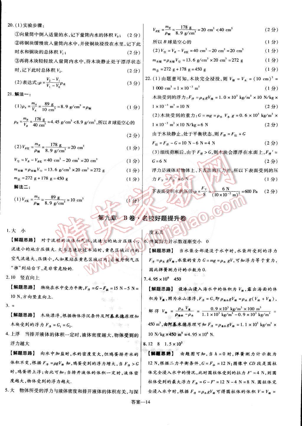 2015年金考卷活頁(yè)題選名師名題單元雙測(cè)卷八年級(jí)物理下冊(cè)滬粵版 第14頁(yè)