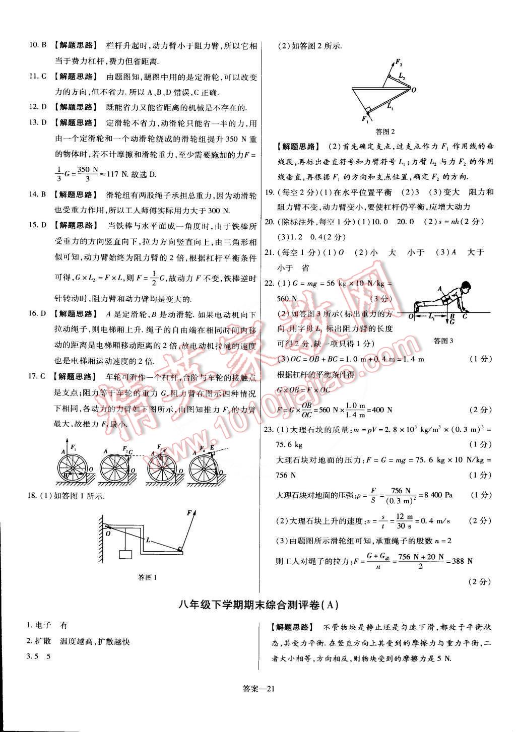 2015年金考卷活頁題選名師名題單元雙測卷八年級(jí)物理下冊(cè)滬粵版 第21頁