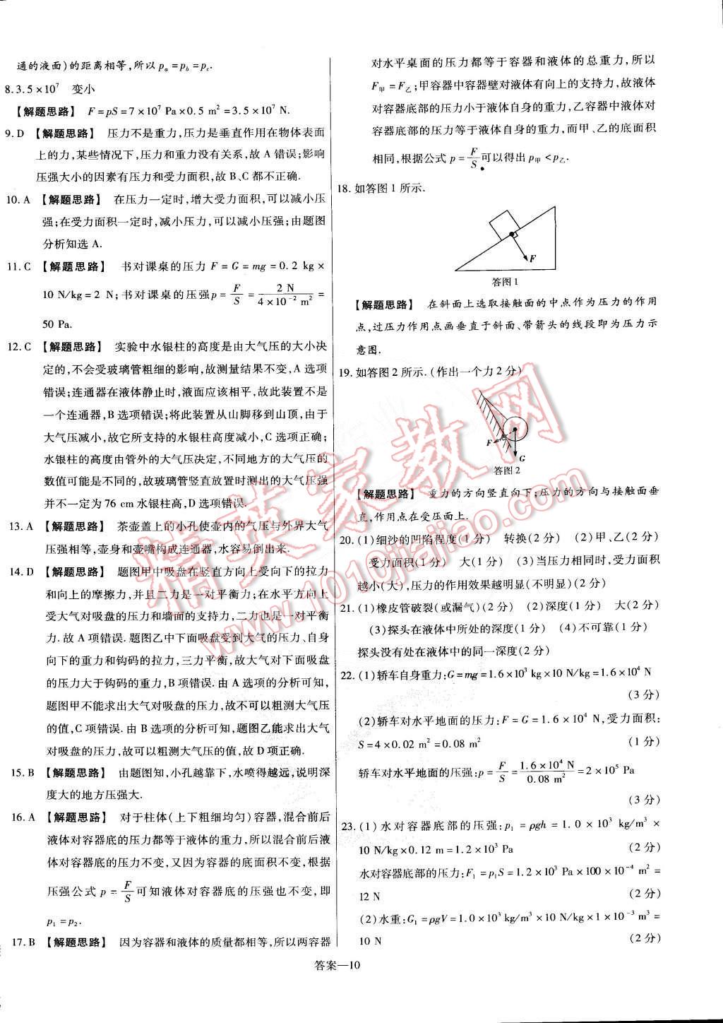 2015年金考卷活页题选名师名题单元双测卷八年级物理下册沪粤版 第10页