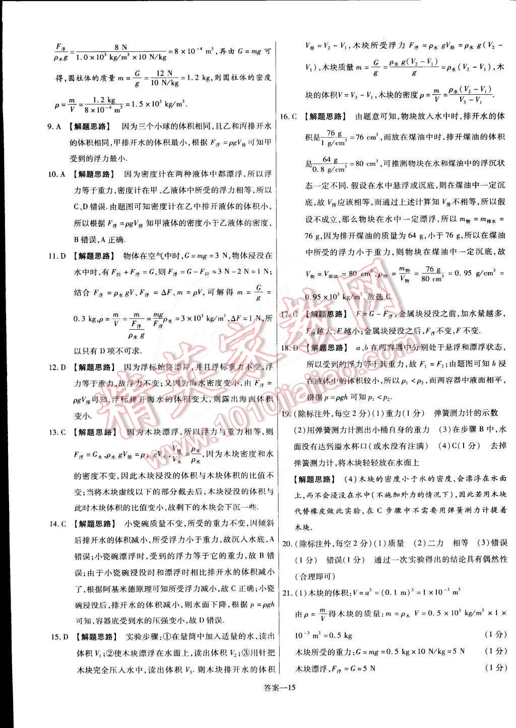 2015年金考卷活頁題選名師名題單元雙測卷八年級物理下冊滬粵版 第15頁