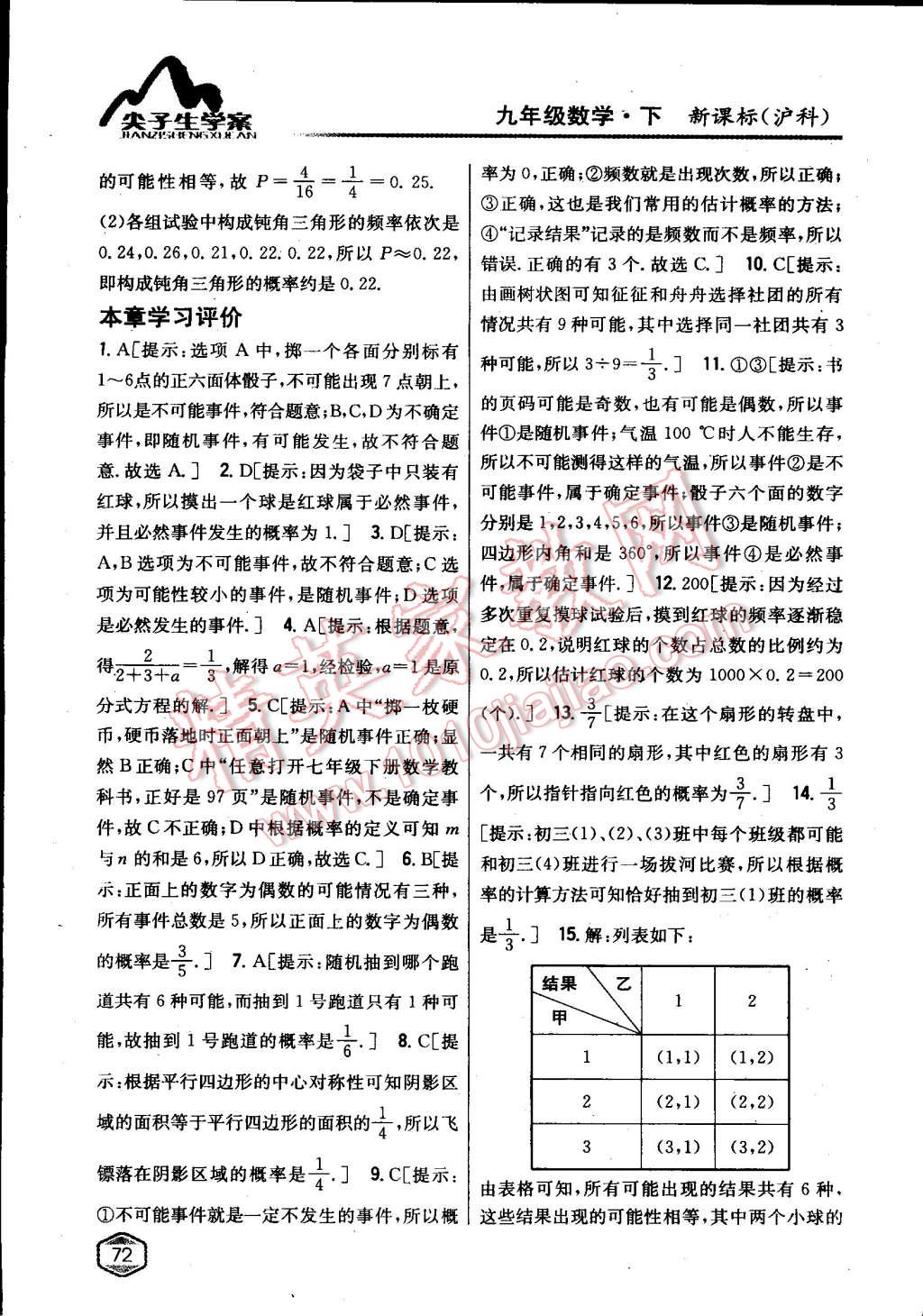 2015年尖子生学案九年级数学下册沪科版 第39页