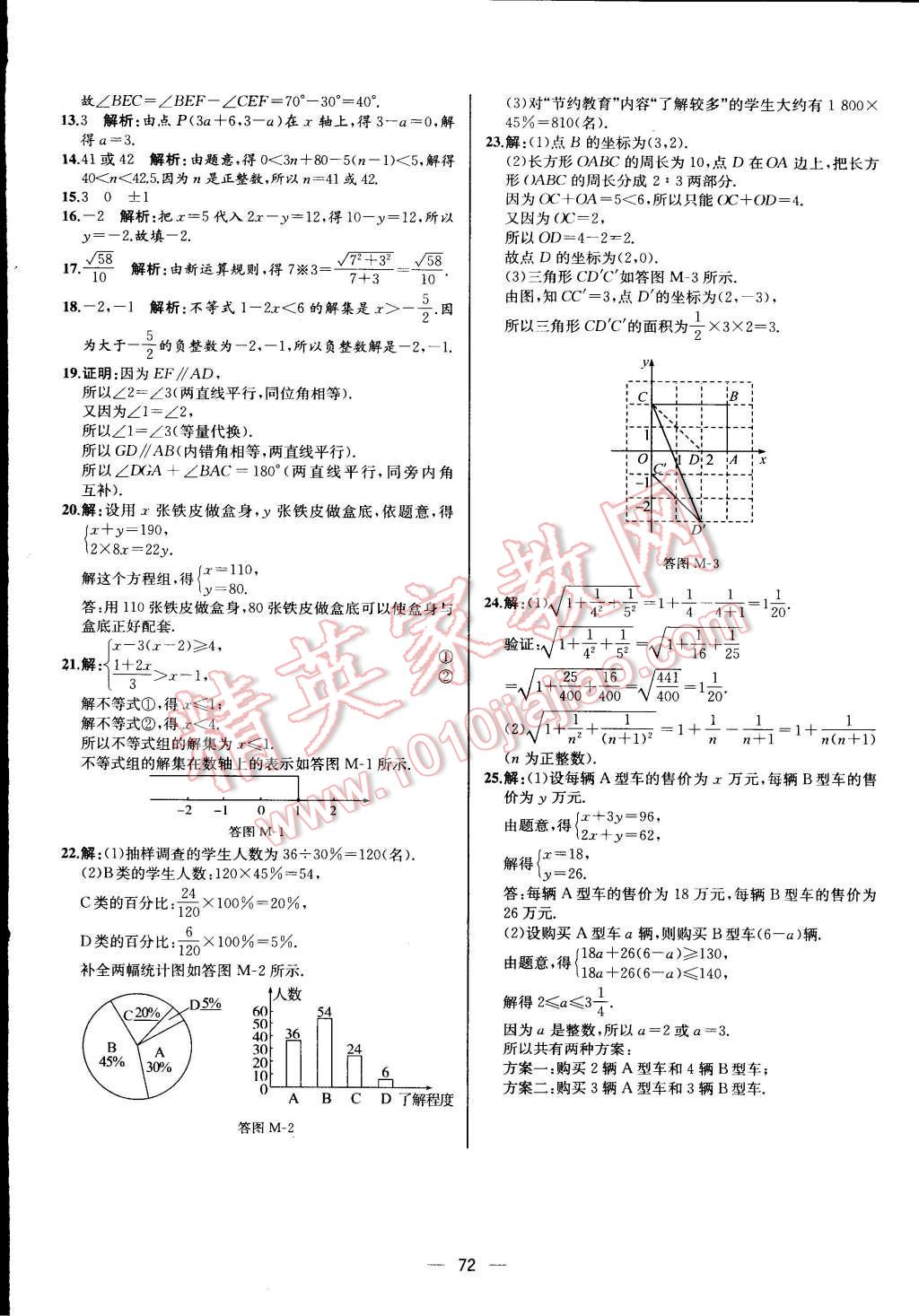 2015年同步導(dǎo)學(xué)案課時(shí)練七年級(jí)數(shù)學(xué)下冊(cè)人教版 參考答案第40頁