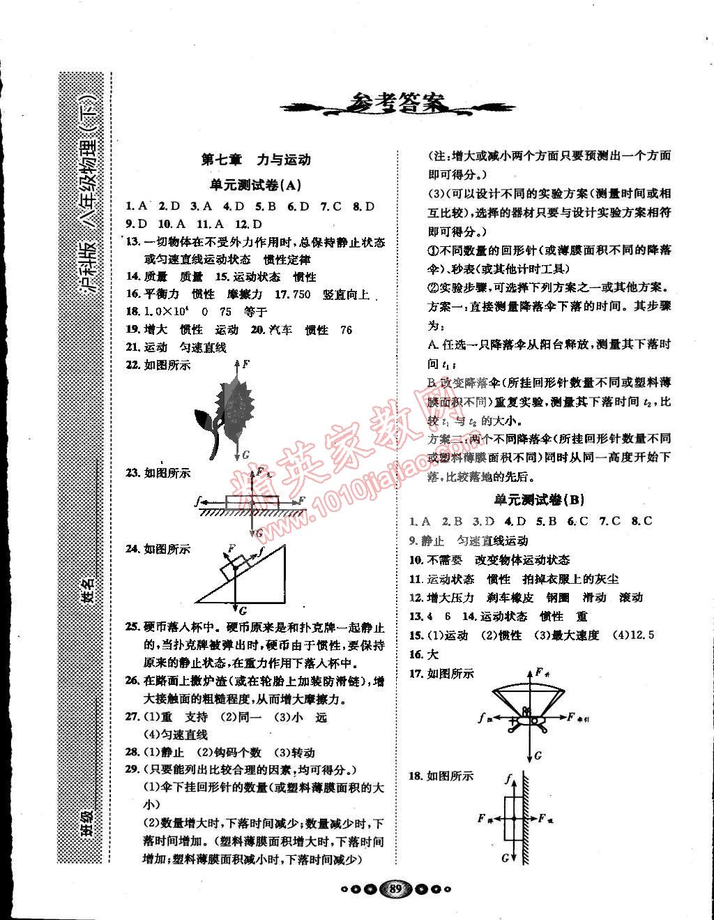 2015年名校名题好帮手全程测控八年级物理下册沪科版 第1页