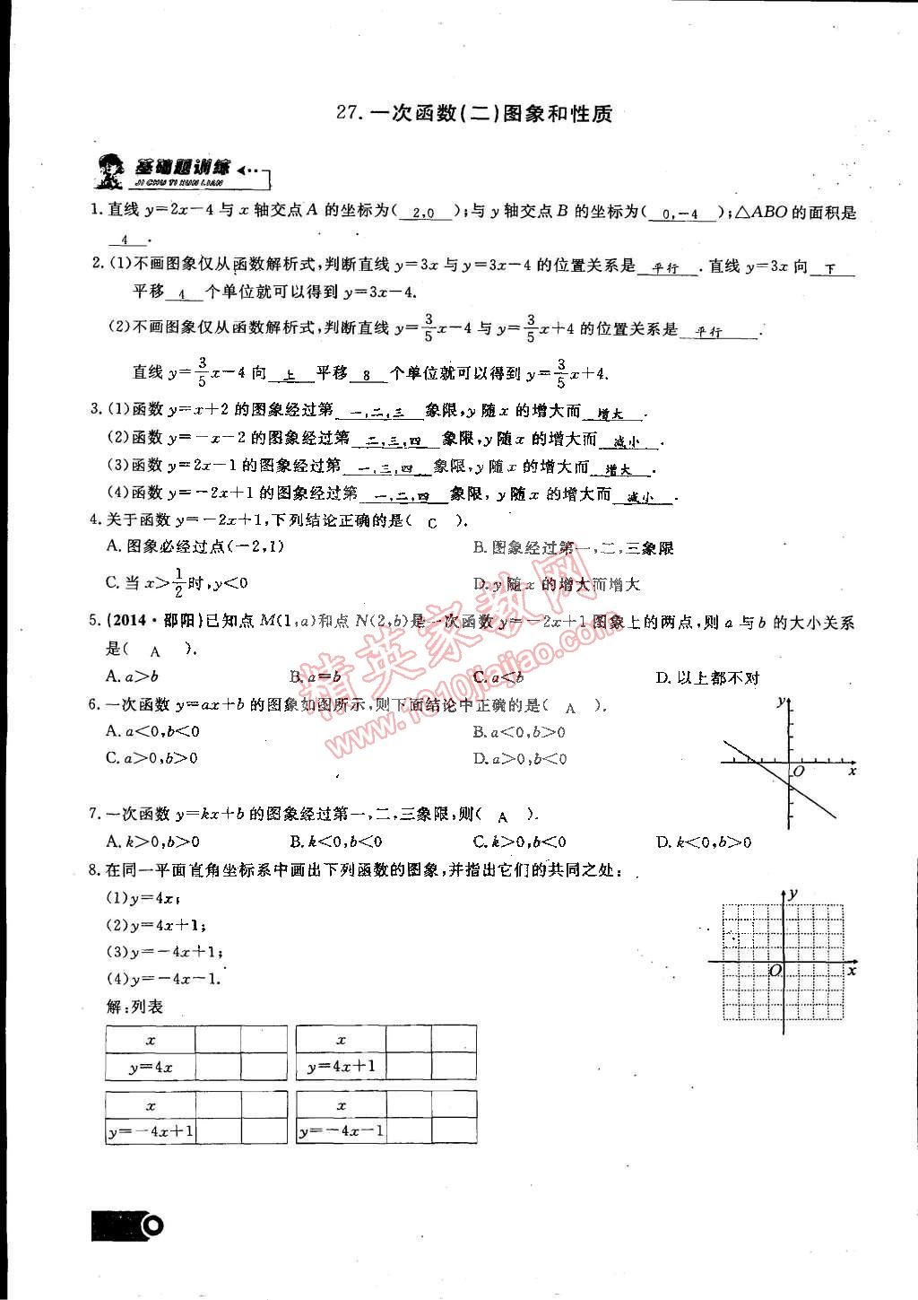 2015年思維新觀察課時精練八年級數(shù)學下冊人教版 第84頁