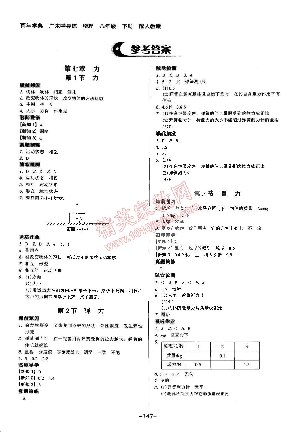 2015年百年学典广东学导练八年级物理下册人教版 第1页