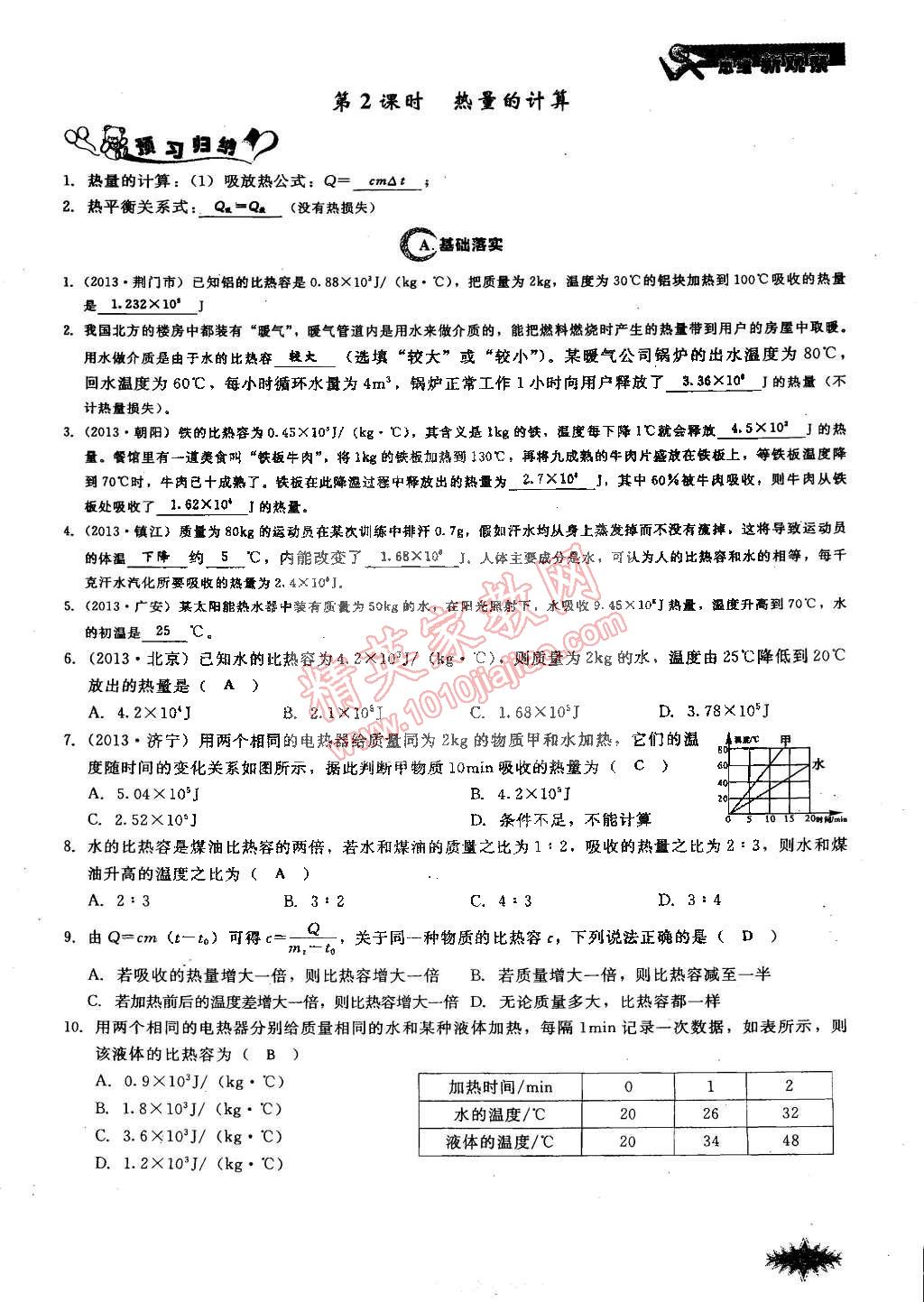 2014年思維新觀察課時(shí)作業(yè)本九年級(jí)物理全一冊(cè)人教版 第9頁(yè)