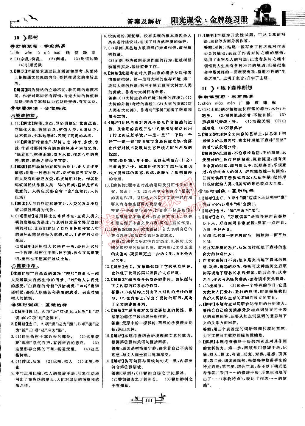 2015年阳光课堂金牌练习册九年级语文下册人教版 第7页