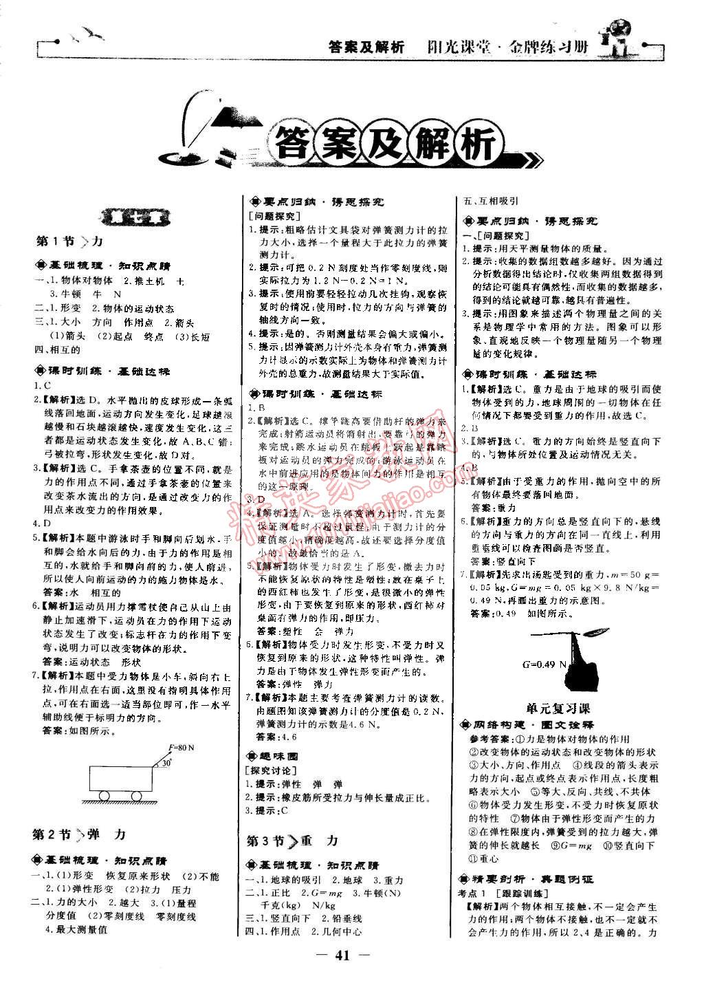 2015年阳光课堂金牌练习册八年级物理下册人教版 第1页