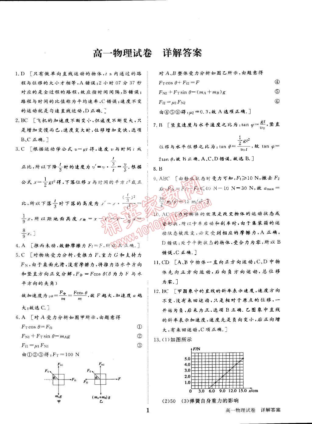 2015年寒假专题突破练高一年级物理人教版 第1页