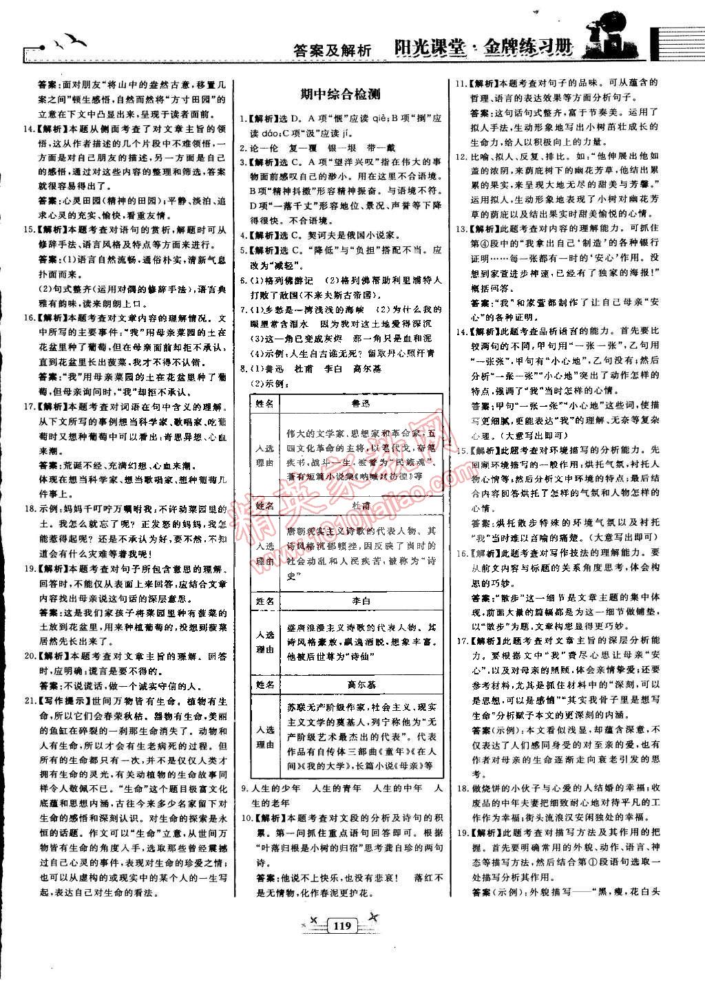 2015年阳光课堂金牌练习册九年级语文下册人教版 第15页