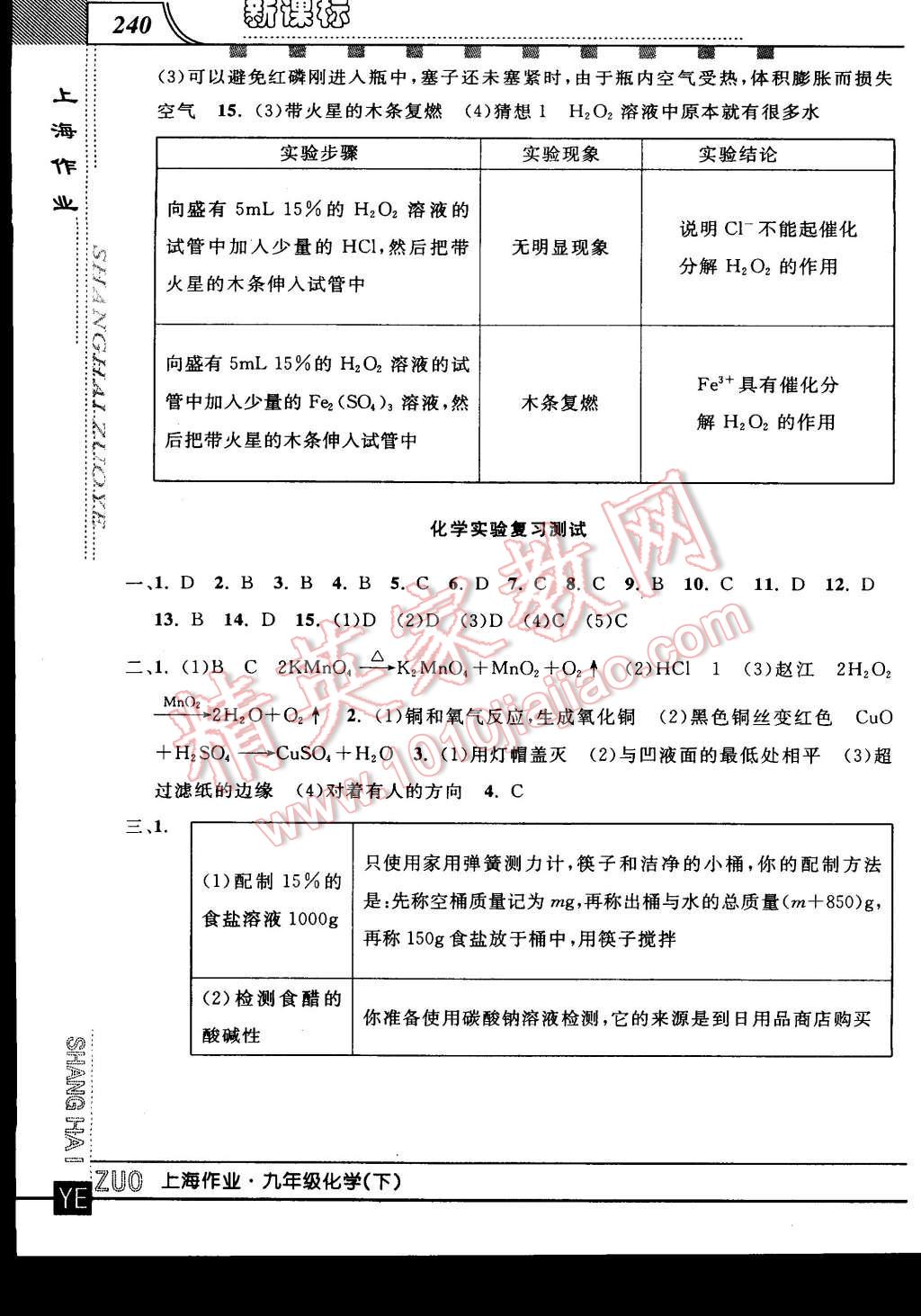 2016年上海作業(yè)九年級(jí)化學(xué)下冊(cè) 第28頁(yè)