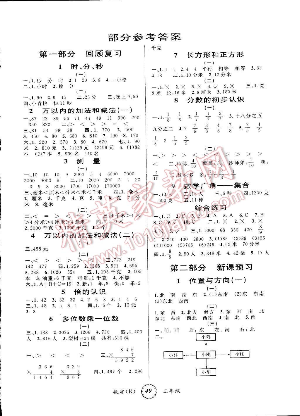 2015年寒假创新型自主学习第三学期寒假衔接三年级数学人教版 参考答案第13页