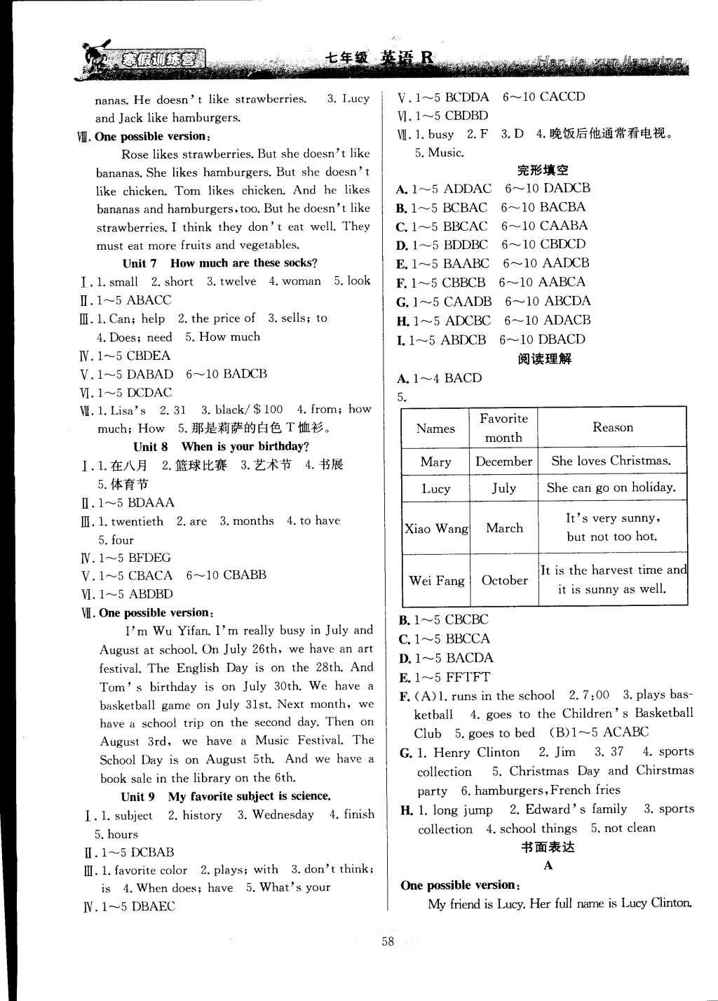 2015年寒假训练营七年级英语人教版 参考答案第6页