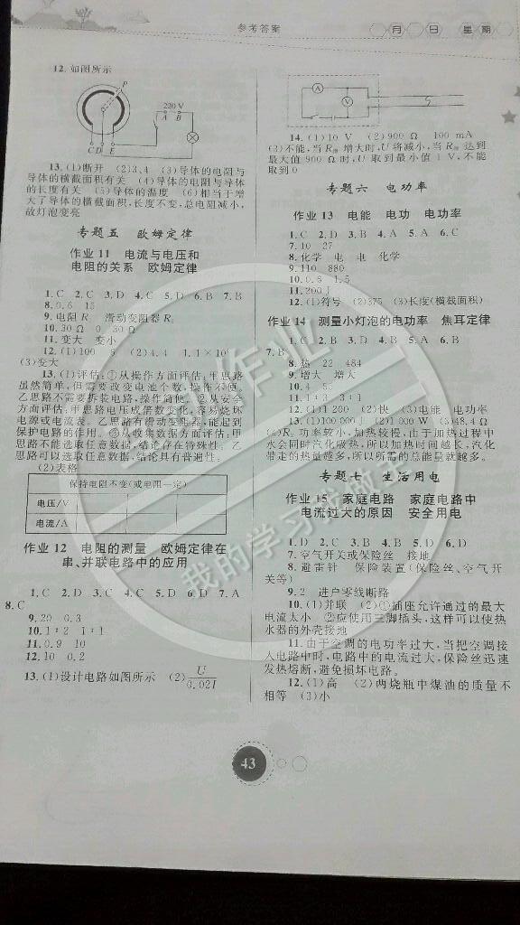 2015年寒假作业九年级物理内蒙古教育出版社 第3页