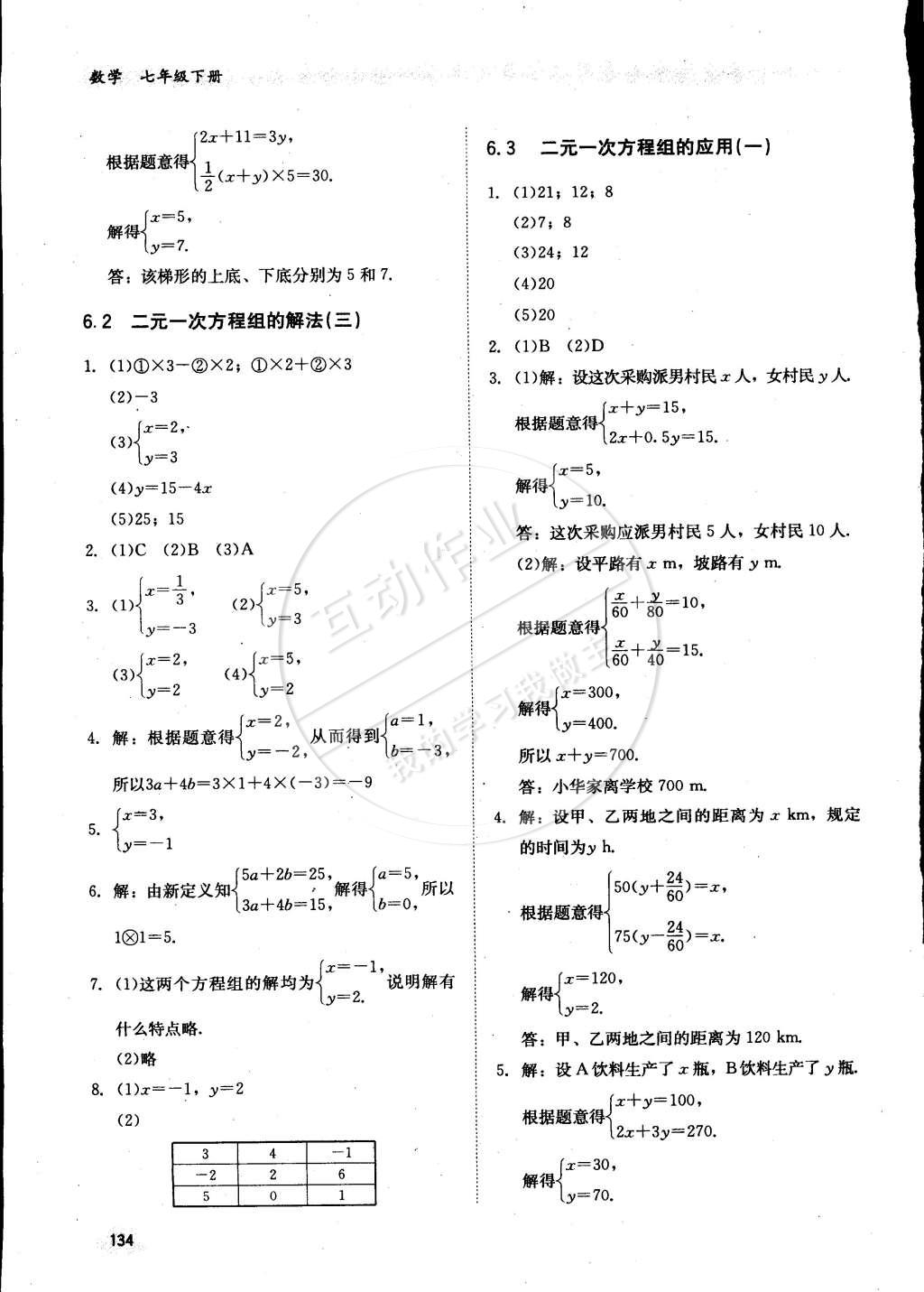 2015年同步練習(xí)冊七年級數(shù)學(xué)下冊冀教版 參考答案第2頁