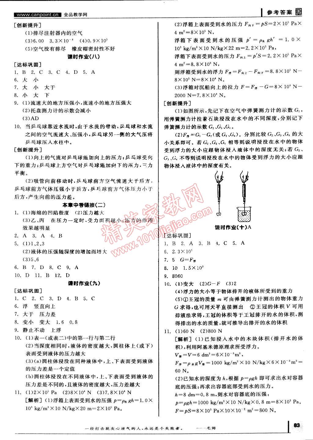 2014年全品學(xué)練考八年級(jí)物理全一冊(cè)下滬科版 第9頁