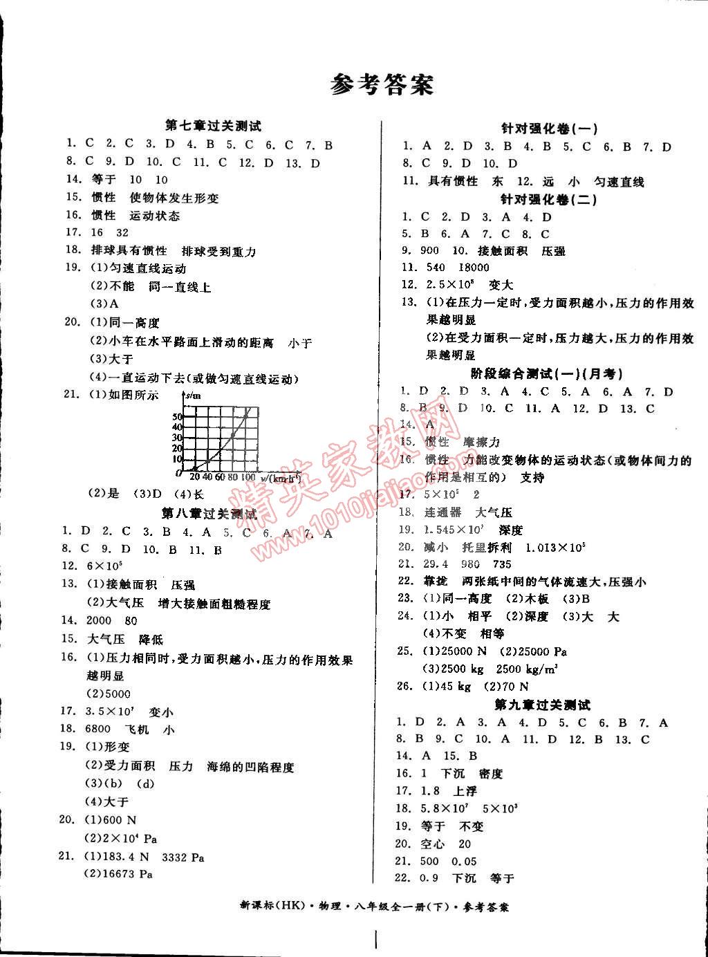 2014年同步活頁測試卷全品小復(fù)習(xí)八年級物理全一冊滬科版 第1頁