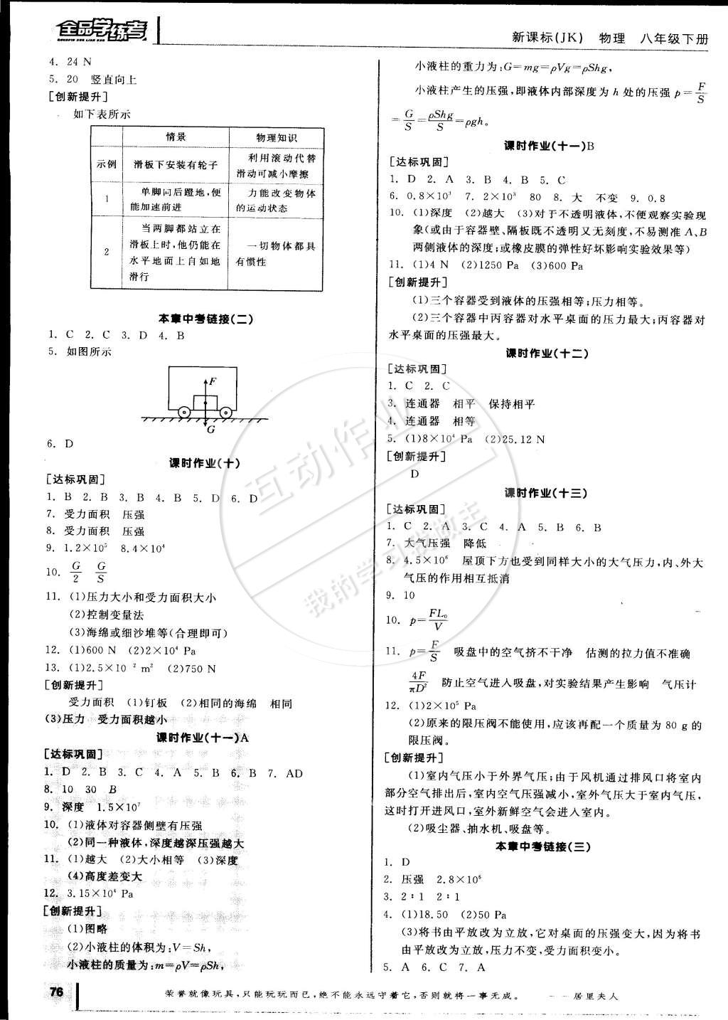 2015年全品学练考八年级物理下册教科版 第8页