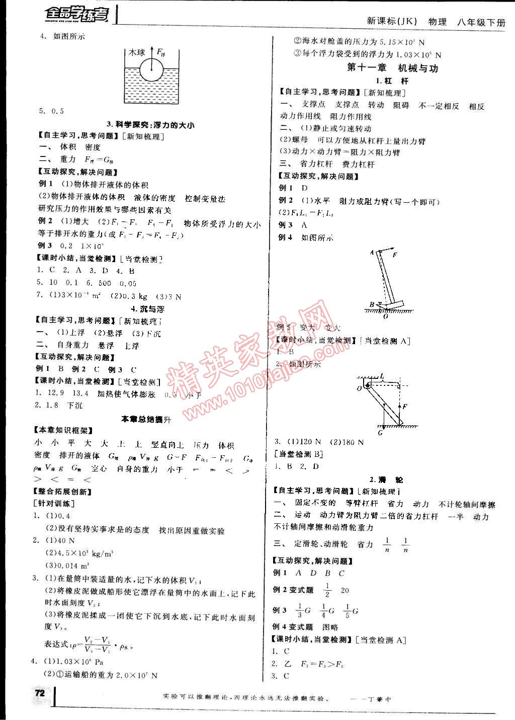 2015年全品学练考八年级物理下册教科版 第4页