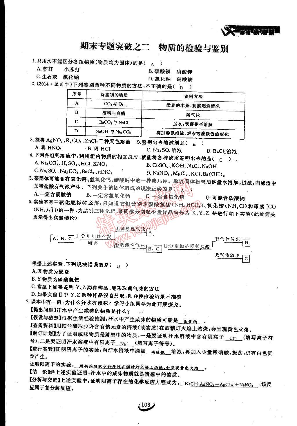 2015年思維新觀察九年級化學下冊人教版 第103頁