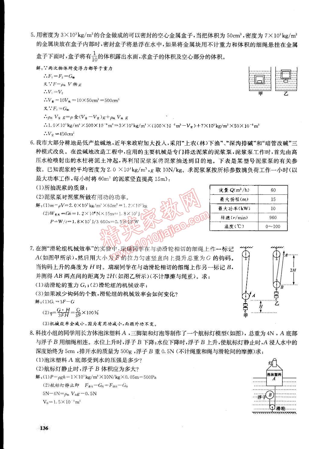 2015年思維新觀察課前課后八年級物理下冊人教版 第136頁