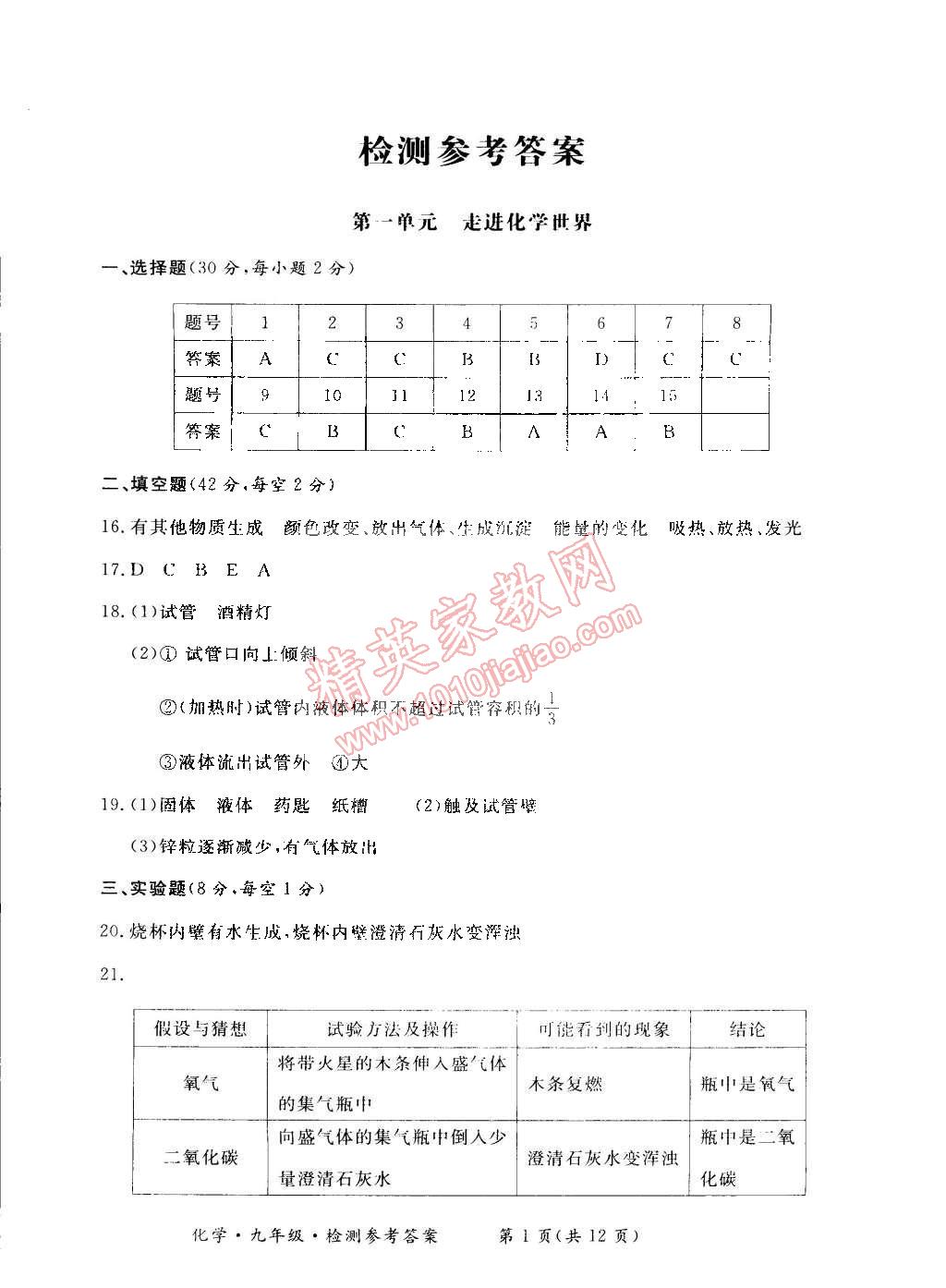 2014年新课标形成性练习与检测九年级化学全一册 第1页