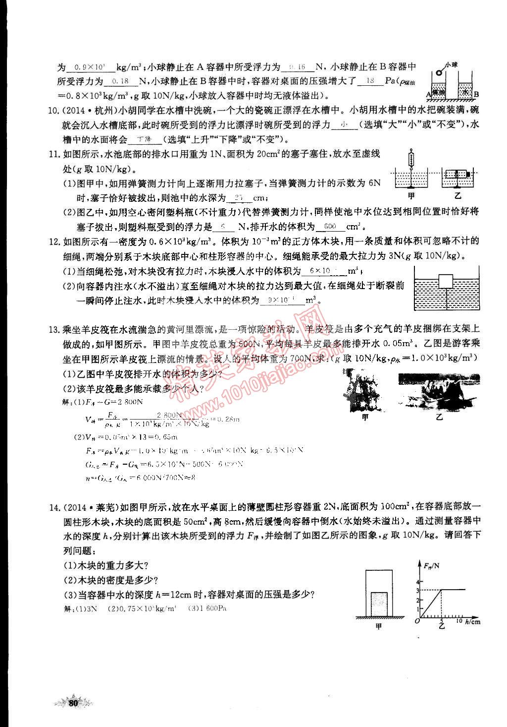 2015年思維新觀察課前課后八年級(jí)物理下冊(cè)人教版 第80頁(yè)