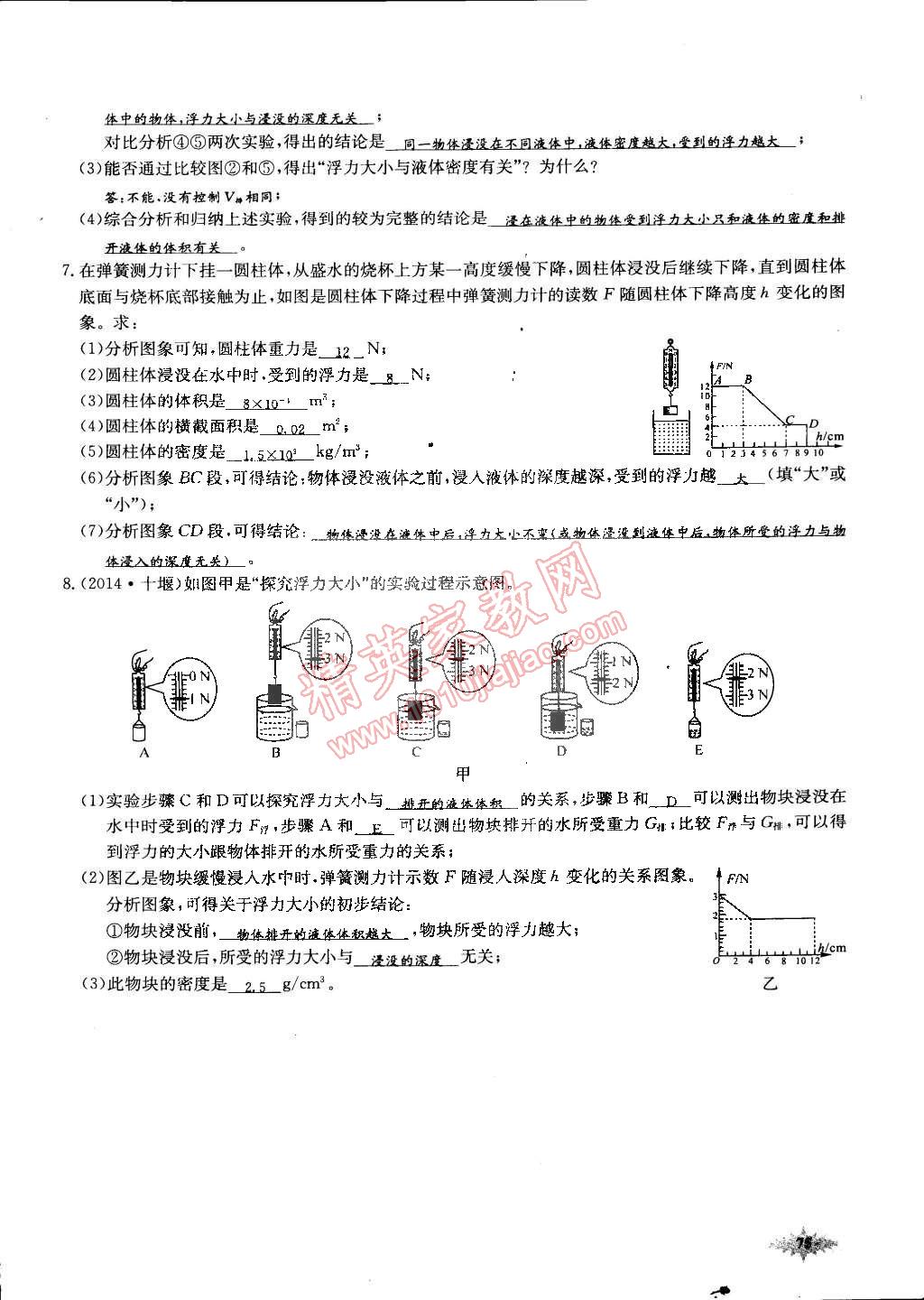 2015年思維新觀察課前課后八年級物理下冊人教版 第75頁